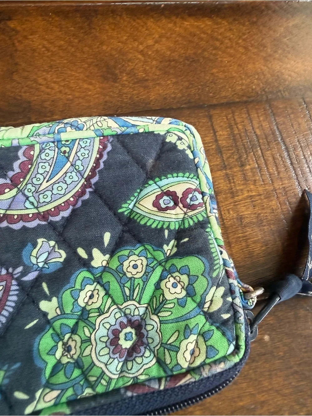 Vera Bradley Blue and Green Paisley Quilted Wristlet